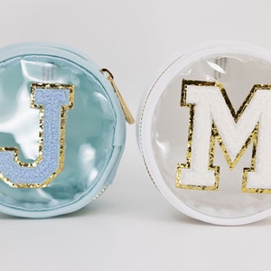 Regalo para adolescentes con parche de chenilla personalizado, Bolsa de nailon, Neceser pequeño para cosméticos, Regalo de vuelta al cole para profesor, Bolsa con inicial transparente