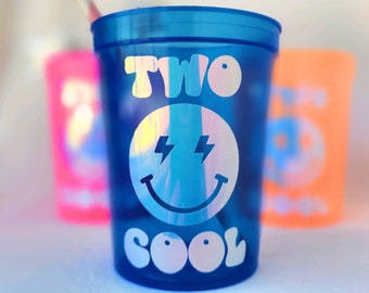 Two Cool Birthday for Second Birthday Party Neon Cup Cool Dude Bday Party for Milestone Birthday Kid 2nd Birthday Smiley Design for Birthday