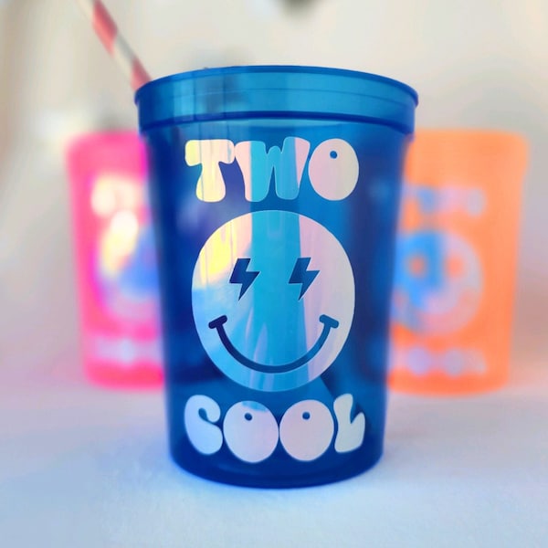 Two Cool Birthday for Second Birthday Party Neon Cup Cool Dude Bday Party for Milestone Birthday Kid 2nd Birthday Smiley Design for Birthday