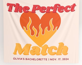 Custom The Perfect Match Bachelorette Wall Backdrop for Bachelorette Party Decor Heart Flame Decoration She Found Her Perfect Match Tapestry