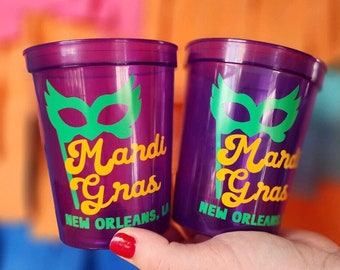 Mardi Gras Party Cups for Your New Orleans Celebration Mardi Gras Bachelorette Fat Tuesday Party Favors Girls Trip to New Orleans
