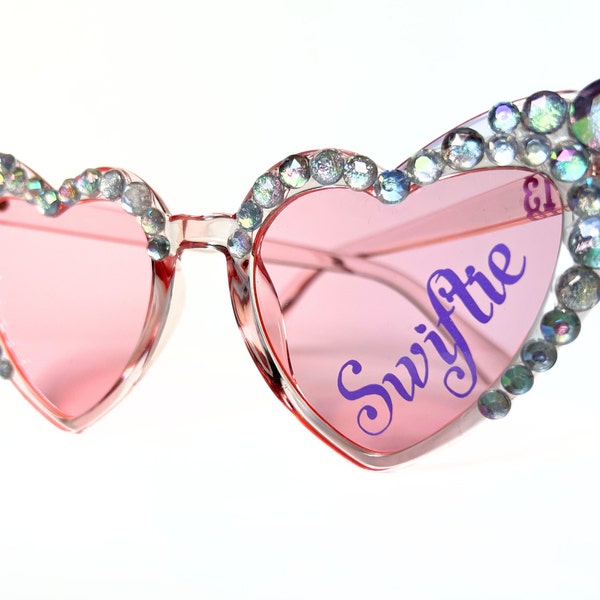 Bedazzled The Eras Tour Sunglasses Heart Shape Pink Sunglasses for Concerts Swiftie Sunnies