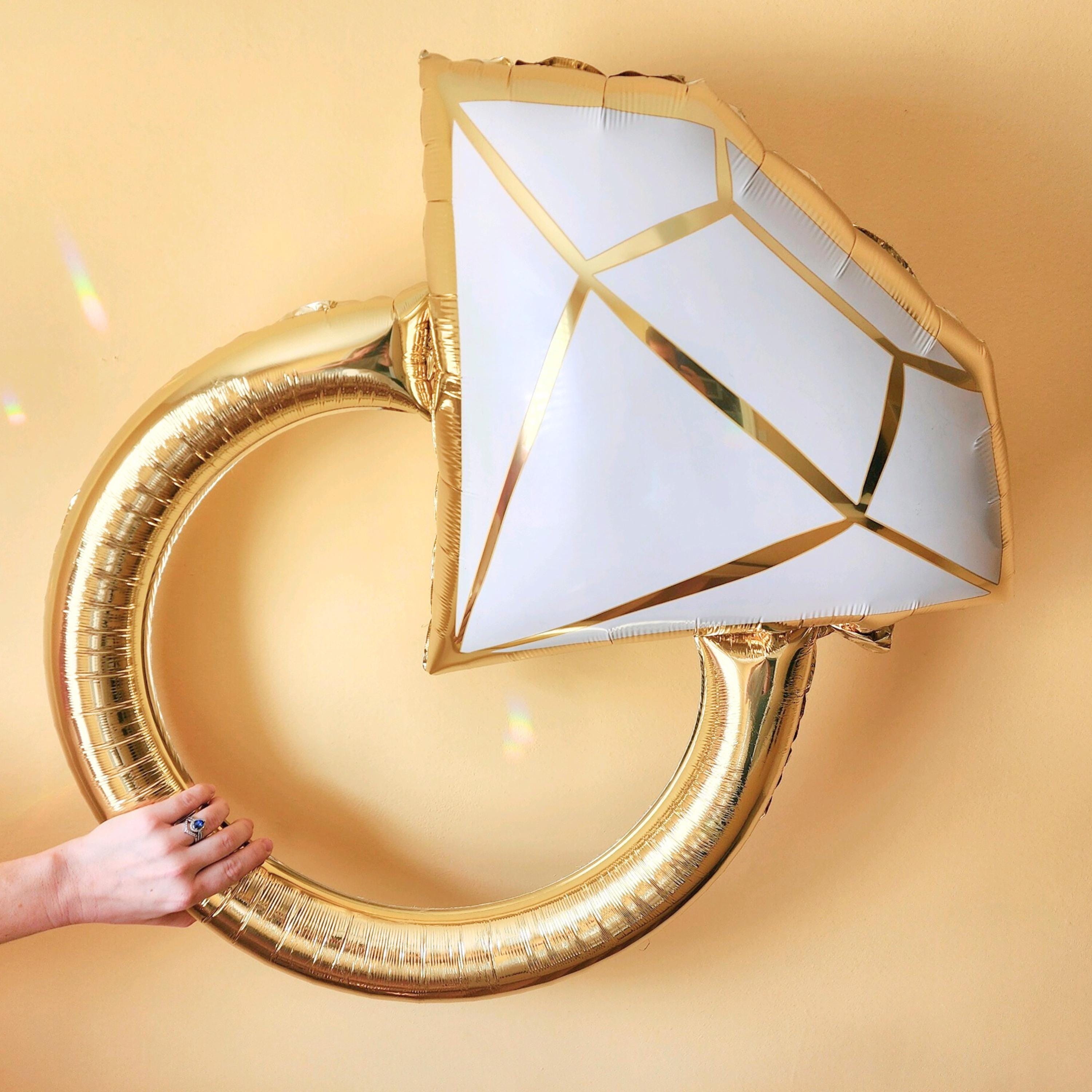 Kit Decorazioni Per Festa Di Fidanzamento Oro | Palloncini A Forma Di Anello Diamante E Cuori | Banner E Vortici Per Addio Al Nubilato E Matrimonio | Set Completo 29 Pezzi
