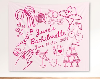 Custom Bachelorette Party Backdrop Hand Drawn Bachelorette Decor for Whimsical Bachelorette Bridal Shower Brunch Decor Champagne Bach Party