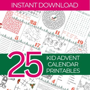 Peut inclure: Un ensemble de 25 feuilles d'activités de Noël imprimables pour les enfants. Les feuilles présentent une variété d'activités, notamment des labyrinthes, des mots croisés, des points à relier et des pages à colorier. Les feuilles sont décorées de thèmes de Noël festifs, tels que le Père Noël, les rennes et les sapins de Noël.