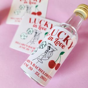 Custom Lucky in Love Vegas Bachelorette Mini Shot Label Lucky in Love Bachelorette Party Favor Shooter Label Personalized Bachelorette Gift