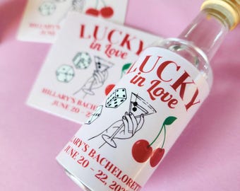 Custom Lucky in Love Vegas Bachelorette Mini Shot Label Lucky in Love Bachelorette Party Favor Shooter Label Personalized Bachelorette Gift