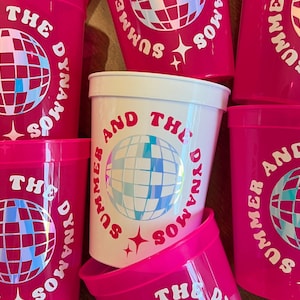 Party Favor Cups Customized in Pink and White for Bachelorette Parties Birthday Party Favors Disco Cups Mama Mia Themed Party Favor