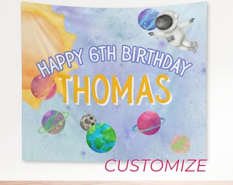 Custom Space Themed Birthday Banner for Space Themed First Birthday Decor Outer Space Birthday Banner Personalized Birthday Photo Backdrop
