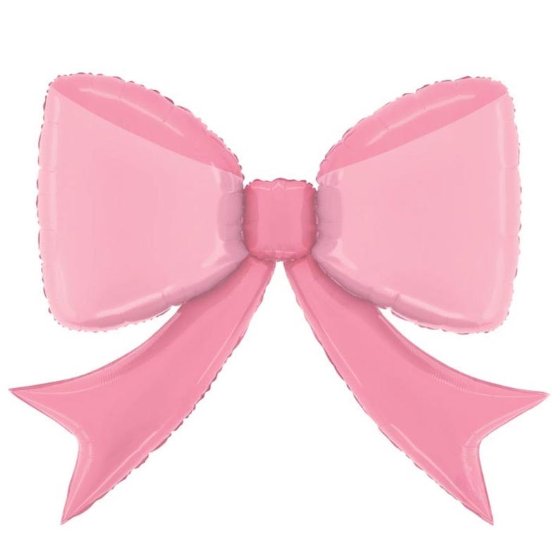 May include: A large, pink bow-shaped balloon with a lighter pink center and darker pink tails. The balloon is inflated and has a glossy finish, perfect for party decorations or celebrations.