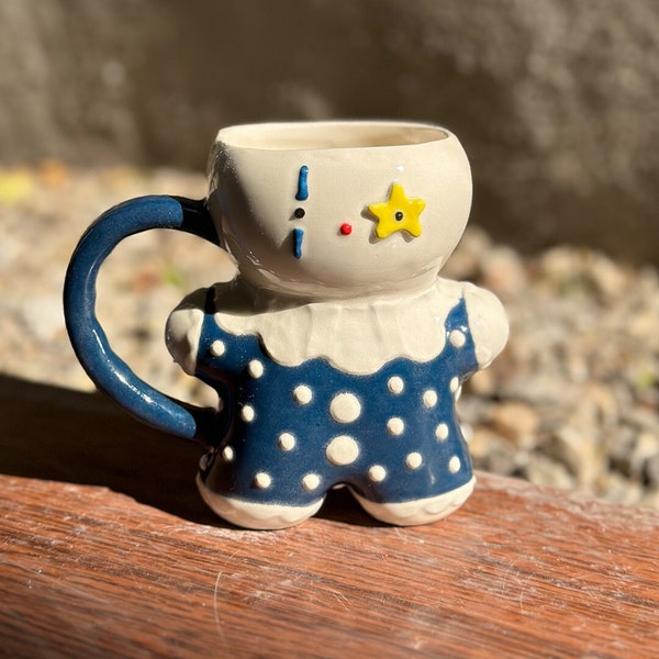 Cute Clown Mug - Handmade Ceramic Coffee Mug, Kawaii Tea Cup, Unique Pottery, Christmas Gift