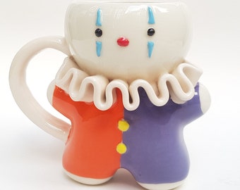Niedliche Clown Tasse - Handgemachte Keramik Kaffeetasse, Kawaii Teetasse, Einzigartige Keramik, Weihnachtsgeschenk