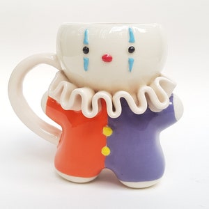 Cute Clown Mug - Handmade Ceramic Coffee Mug, Kawaii Tea Cup, Unique Pottery, Christmas Gift