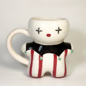 Cute Clown Mug - Handmade Ceramic Coffee Mug, Kawaii Tea Cup, Unique Pottery, Christmas Gift