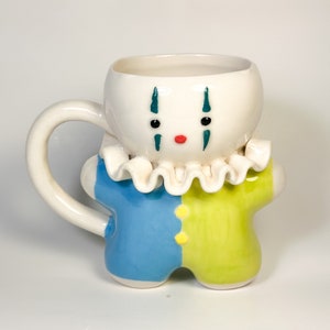 Cute Clown Mug - Handmade Ceramic Coffee Mug, Kawaii Tea Cup, Unique Pottery, Christmas Gift