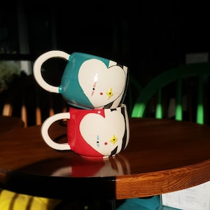 Cute Clown Mug - Handmade Ceramic Coffee Mug, Kawaii Tea Cup, Unique Pottery, Christmas Gift