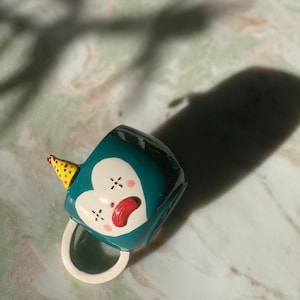 Cute Clown Mug - Handmade Ceramic Coffee Mug, Kawaii Tea Cup, Unique Pottery, Christmas Gift