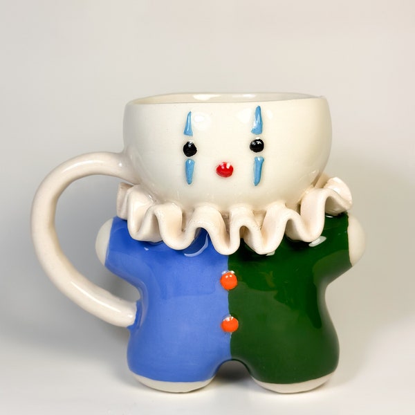 Cute Clown Mug - Handmade Ceramic Coffee Mug, Kawaii Tea Cup, Unique Pottery, Christmas Gift