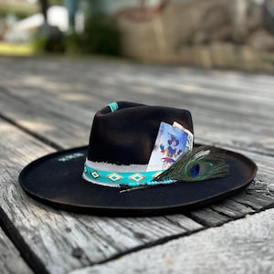Distressed Wide Brim Hat | Boho Rocker Wide Brim Hat | Western Branded Hat | Burned Wide Brim Hat
