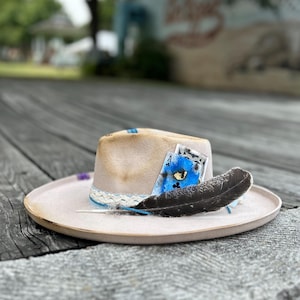 Distressed Wide Brim Hat | Boho Rocker Wide Brim Hat | Western Branded Hat | Burned Wide Brim Hat