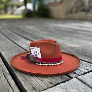Distressed Wide Brim Hat | Boho Rocker Wide Brim Hat | Western Branded Hat | Burned Wide Brim Hat