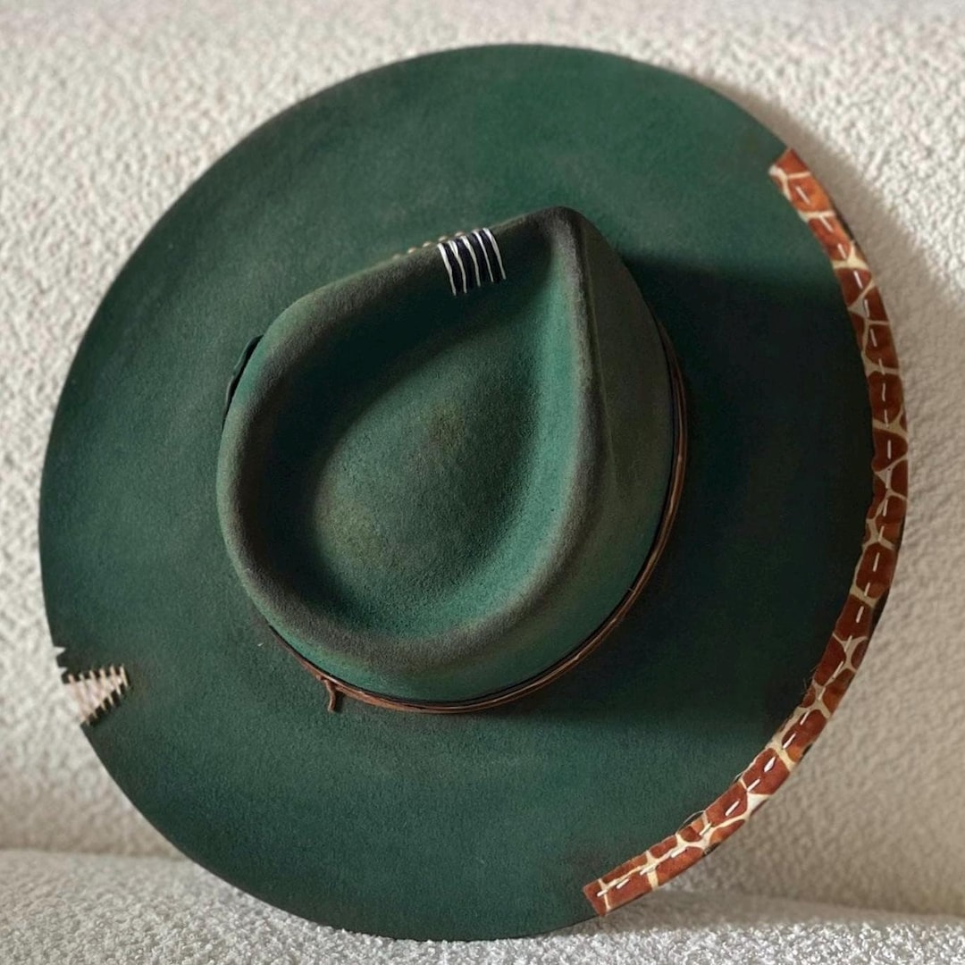 Distressed Wide Brim Hat Boho Rocker Wide Brim Hat Western Branded Hat ...