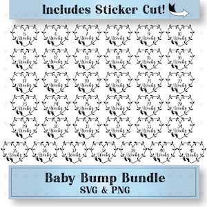 Stickers ventre rond, grossesse grossesse svg, svg grossesse, svg ventre plat, semaines bébé bosse, coeur bébé bosse, SVG, PNG, autocollant coupé