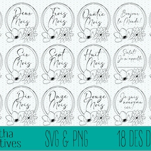 FRANZÖSISCHE MEILENSTEIN svg | tape wichtig du bébé français svg | bébé svg | annonce de bébé svg | Jugendstil svg | florale svg | bébé Strampelanzug