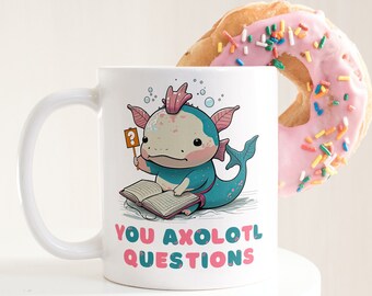 Sie Axolotl Fragen Becher, süße Salamander Kaffeetasse, Wissenschaft Lehrer Geschenk für sie, Axolotl Liebhaber, Natur, Kawaii Tier