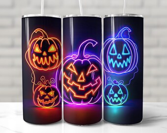HALLOWEEN TUMBLER WRAP Psychedelic Neon Spooky Season Sublimation png 20oz Skinny Tumbler Wrap Halloween Pattern Pumpkin Sublimation Tumbler
