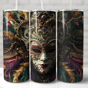 Mardi Gras TUMBLER WRAP masquerade mask tumbler wrap 20oz skinny tumbler sublimation design mardigras seamless new orleans mardi gras png