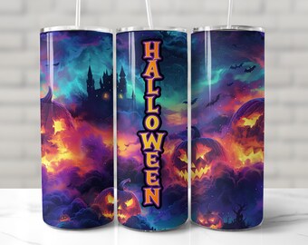HALLOWEEN TUMBLER WRAP, Spooky Season Sublimation png, 20 oz Skinny Tumbler Wrap, Halloween Pattern, Pumpkin Sublimation Tumbler, Scary