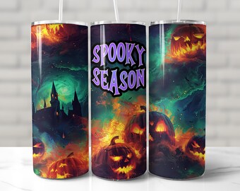 HALLOWEEN TUMBLER WRAP, Spooky Season Sublimation png, 20 oz Skinny Tumbler Wrap, Halloween Pattern, Pumpkin Sublimation Tumbler, Scary
