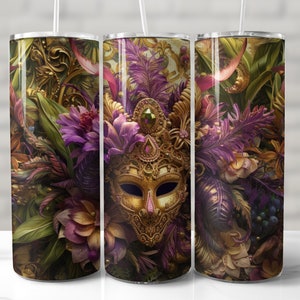 Mardi Gras TUMBLER WRAP masquerade mask tumbler wrap 20oz skinny tumbler sublimation design mardigras seamless new orleans mardi gras png