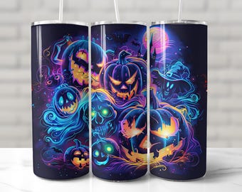 HALLOWEEN TUMBLER WRAP Psychedelic Neon Spooky Season Sublimation png 20oz Skinny Tumbler Wrap Halloween Pattern Pumpkin Sublimation Tumbler