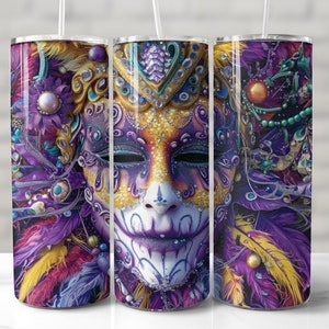 Mardi Gras TUMBLER WRAP masquerade mask tumbler wrap 20oz skinny tumbler sublimation design mardigras seamless new orleans mardi gras png