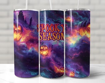HALLOWEEN TUMBLER WRAP, Spooky Season Sublimation png, 20 oz Skinny Tumbler Wrap, Halloween Pattern, Pumpkin Sublimation Tumbler, Scary