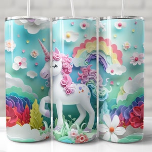 3D Unicorn Tumbler Wrap, Baby Unicorn Tumbler Wrap, Seamless Tumbler Wrap, Fantasy, Mythological, 20 oz Skinny Tumbler PNG, Sublimation