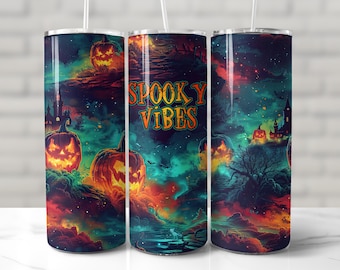 HALLOWEEN TUMBLER WRAP, Spooky Season Sublimation png, 20 oz Skinny Tumbler Wrap, Halloween Pattern, Pumpkin Sublimation Tumbler, Scary