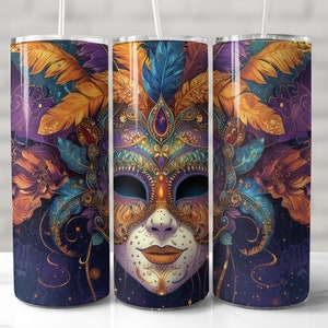 Mardi Gras TUMBLER WRAP masquerade mask tumbler wrap 20oz skinny tumbler sublimation design mardigras seamless new orleans mardi gras png