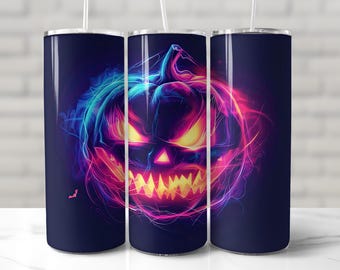 HALLOWEEN TUMBLER WRAP Psychedelic Neon Spooky Season Sublimation png 20oz Skinny Tumbler Wrap Halloween Pattern Pumpkin Sublimation Tumbler