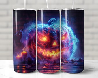 HALLOWEEN TUMBLER WRAP Psychedelic Neon Spooky Season Sublimation png 20oz Skinny Tumbler Wrap Halloween Pattern Pumpkin Sublimation Tumbler
