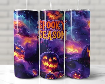HALLOWEEN TUMBLER WRAP, Spooky Season Sublimation png, 20 oz Skinny Tumbler Wrap, Halloween Pattern, Pumpkin Sublimation Tumbler, Scary