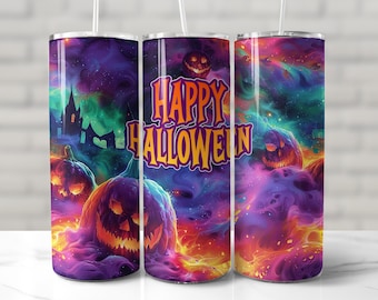 HALLOWEEN TUMBLER WRAP, Spooky Season Sublimation png, 20 oz Skinny Tumbler Wrap, Halloween Pattern, Pumpkin Sublimation Tumbler, Scary