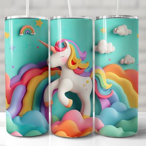 3D Unicorn Tumbler Wrap, Baby Unicorn Tumbler Wrap, Seamless Tumbler Wrap, Fantasy, Mythological, 20 oz Skinny Tumbler PNG, Sublimation