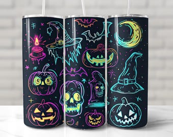 HALLOWEEN TUMBLER WRAP Psychedelic Neon Spooky Season Sublimation png 20oz Skinny Tumbler Wrap Halloween Pattern Pumpkin Sublimation Tumbler