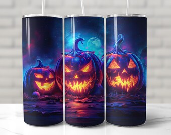 HALLOWEEN TUMBLER WRAP Psychedelic Neon Spooky Season Sublimation png 20oz Skinny Tumbler Wrap Halloween Pattern Pumpkin Sublimation Tumbler