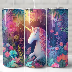 3D Unicorn Tumbler Wrap, Baby Unicorn Tumbler Wrap, Seamless Tumbler Wrap, Fantasy, Mythological, 20 oz Skinny Tumbler PNG, Sublimation