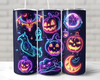 HALLOWEEN TUMBLER WRAP Psychedelic Neon Spooky Season Sublimation png 20oz Skinny Tumbler Wrap Halloween Pattern Pumpkin Sublimation Tumbler