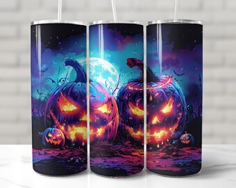 HALLOWEEN TUMBLER WRAP Psychedelic Neon Spooky Season Sublimation png 20oz Skinny Tumbler Wrap Halloween Pattern Pumpkin Sublimation Tumbler